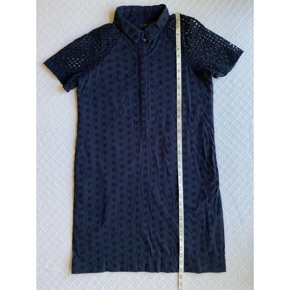 J. Crew Navy Eyelet Shirt Dress Short Sleeve Collar Button Placket Size 4 Preppy - Picture 8 of 9
